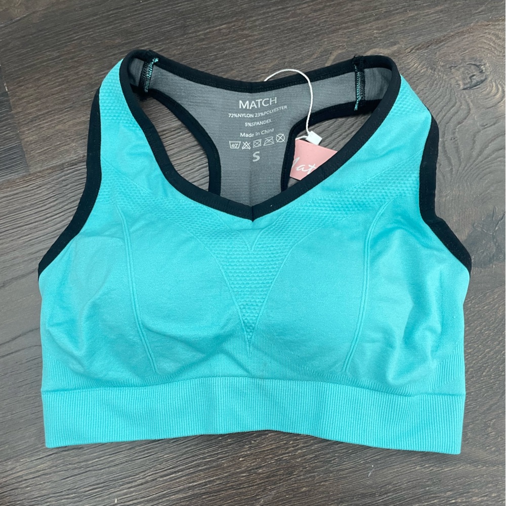 new with tags teal blue workout sports bra w support